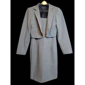 Jessica Howard Vintage 90s 2Pc Dress Cropped Blazer Gray Checkered Pattern